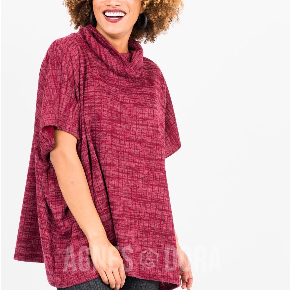 Agnes&Dora Turtle Neck Poncho Heather Burgundy